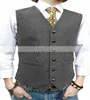 Herrvästar ullblandning kostym Vest Slim Fit V-ringning Single Breasted Tweed Sleeveless Tank Groom Groomsmen Wedding