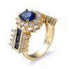 Wedding Rings Elegant Female Prong Blue CZ Yellow Gold Plated Jewelry For Women Birth Stone Gift