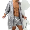 Herren-Nachtwäsche Herren-Bademantel-Shorts-Set mit Kapuze, Pyjama, Nachtgewand, Kleid, männlich, Seide, Satin, Nachthemd, Hombre, Paar, Haus, Herren