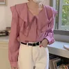 Camicette da donna Chic Fashion Corea Top Design 2023 Donna Cute Japan Girls Solid Ruffles Camicie con bottoni bianchi rosa verde