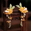 Hårtillbehör Vintage Flower Clips for Girls Decor Yellow Alloy Headwear Chinese Hanfu Cosplay Costume