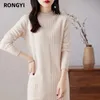 Grundlegende Freizeitkleider RONGYI Strickkleid aus 100 % Merinowolle und Kaschmir für Damen Winter Herbst Mock Rollkragen Damenkleider Langer Pullover 231110