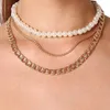 Naszyjniki wiszące vintage wielowarstwowy łańcuch perłowy dla kobiet kreatywny Złoty Nasuk