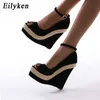 Top Brand Sexy Peep Toe Platform Wedges Sandals Heels High Women Straw Summer Summer Party Shoes Shoes 230306