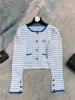 Womens Wool Blends Spring and Autumn Coat Round Neck Single Breasted Letter Print Color Stripes Celebrity Style Thin 230905