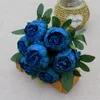 Flores decorativas grinaldas 7 cabeças buquês de peônia artificial arranjo de casamento azul vermelho branco peônias de seda flor escritório em casa 241r