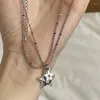 Pendentif Colliers Mode Coréenne Doux Cristal Étoile Pendentifs Collier Pour Les Femmes Mignon Y2k Kpop Perlé Chaîne Pentagramme Esthétique Bijoux