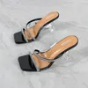 Sandals höga häl 2023 Summer Belt Transparent Horseshoe tofflor Fashion Party Women 7.5cm 230412