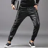 TSINGYI Moto Biker Faux Leather Pants Men Joggers Harem Pant Elastic Waist Zipper Pockets Black Streetwear Slim Fit Men Clothing291S