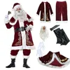 Décorations de Noël 9pcs Velvet Deluxe Père Noël Père Cosplay Costume Costume Adulte Fantaisie Robe Ensemble complet Sets331D
