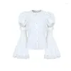 Camicette da donna 2023 In abiti gotici Manica svasata Camicia bianca Donna Streetwear Moda E Ragazza Camicetta estetica Elegante Casual O-Collo