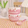 Schalen Mädchen Herz Rosa Geprägte Erdbeere Runde Cartoon Keramikschale Frühstücksflocken Salat Reis Milch Dessert