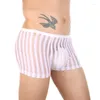 Трусики сексуальные мужчины прозрачные сетки нижнее белье полосатые ультратонкие шорты боксера для эротических боксерскортов