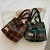 Evening Bags Tote Women's Bag Shoulder Wool Shopper Bags For Women Large Capacity Autumn Winter Soft Plaid Ladies Travel Designer Handbag 230412