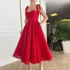 Vestidos de fiesta para mujer, vestidos de fiesta de encaje rojo, corte en A, tirantes con forma de corazón, bolsillos drapeados, vestido de noche de Arabia Saudita hecho a medida