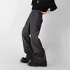 남자 바지 houzhou 디자인 지퍼 슬릿 남성 바지 기술복 직선 튜브 캐주얼 검은 넓은 다리 다리 다리 어두운웨어 남성 스트리트웨어 힙합