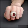 Solitaire Ring High Quality 18K Gold Diamond Mens Ruby Iced Out Rings Hip Hop Jewelry Drop Delivery Dhgarden Otwbm