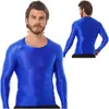 Men's T Shirts Glossy Mens Sports T-Shirts Swim Tops Slim O Neck Long Sleeve T-shirt Running Undershirts Fitness Swimwear