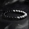 Bracelets de liaison série de contrastes Natural Black Onyx Volcanic Beads Bracelet pour femmes White White Hurlite Lava Yoga Banlance Méditation bijoux