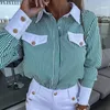 Damen Blusen Gestreifter Druck Damen Bluse Shirts Frühlingsmode Lässig Langarm Shirt Tops Büro Damen Sexy Umlegekragen Knopf