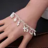 Charm Bracelets Silver Color Fashion Cross Heart Star Key Bracelet Pendant Women