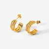 Hoop Earrings DEAR-LIFE Triple Zirconia C-ring Golden-plated Stainless Steel Titanium Women's Accessories