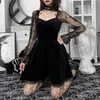 Abiti casual Donna Gothic Lolita Nero Vintage Lace-up Abito a maniche lunghe Punk Goth Cosplay Party Prom Velluto 230412
