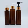 Opslag Flessen 100 ml 120 ml 150 ml Lege Cosmetische Amber Fles Met Gouden Aluminium Lotion Pomp Shampoo Dispenser container Verpakking