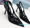 Luxusmarken Kleid Sandale High Heels niedriger Absatz Slingback-Pumps aus gebürstetem Leder Schwarz Weiß Lackleder 34-41