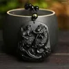 Pingente colares gota natural preto obsidian qilin trazer feliz bebê sorte colar cura reiki presente energia cristal jóias