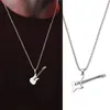 Pendant Necklaces European And American Men Trend Street Novel Mini Rock Music Guitar Fashion Steel Necklace Jewelry