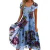 Casual Dresses Bohemian Summer Dress Womens sundress Fashion V Neck Midi Vestidos Female Ruffle Asymmetrical Robe