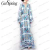 Robes Décontractées GETSPRING Femmes Robe D'été Maxi Imprimer Robes En Mousseline De Soie Col En V À Manches Longues Lâche Split Bohême Boho Floral Plus T230412