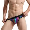 Mutande Moda Uomo Arcobaleno Lucido Nylon Slip Rigonfiamento Pene Pouch Uomo Sexy Divertente Biancheria Intima Gay Maschile Novità Sospensorio Mutandine Lingerie W0412