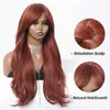 Peruca com franja vermelha cabeça marrom grande ondulado longo cabelo encaracolado conjunto completo perucas