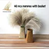 Decoração de grama de pampas flores secas contêm cesta de vime tecido à mão flores de penas de ervas marinhas decoração de casamento buquê seco natural 274m