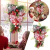 Decorative Flowers Patriotic Bows For Wreaths Wicker Heart 2023 Candy Cane Wreath Christmas Decoration Artificial Pinees Cones Red Berries