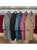 Damen-Wollmischungen, Winter, koreanischer Stil, handgefertigt, zweireihig, schwarz, langer Mantel aus 100 % Wolle, Damen-Revers, lose wärmende Wolljacke 231110