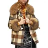 Dameswolmengsels 2023 Natural Real Fur Raccoon kraag manchetten Plaid dames jas vrouwelijke wollen jas winter bovenkleding tess22