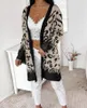 Kvinnors stickor Cardigan för kvinnor Casual Long Sleeve Leopard Print Open Front Longline Knit Caots 2023 Autumn Clothing Fashion Outerwear Top