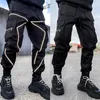 Erkek Yansıtıcı Gece Koşu Spor Pantolon Yan Cepleri Kargo Harem Pantolon Joggers Pantolon Moda Sıradan221b