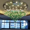 Candeeiros pendentes de lustre de LED de cristal de pedra moderno Luminárias de escada de luxo grandes Luminárias de cristal longas para corredor interno