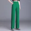 Women's Pants ZUZK Summer Multicoloured Ice Silk Lycra Wide Leg Elastic Waist Casual For Women Fashion Straight 4Colors