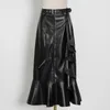 Skirts Summer Dresses Women Fashion Stylish Irregular Ruffles Leather Ladies Black Mid-Calf SkirtSkirts