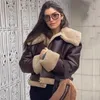 Mulheres de couro falso couro outono inverno jaqueta de couro mulheres designer de luxo casacos curtos lã pele quente outwear cordeiro acolchoado jaqueta ternos em outerwears 231110