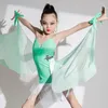 Стадия Wear Girls Latin Dance Sware Dress Comsume Costume Green White Fringe Ballroom Performance BL10285