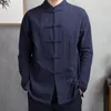 Camisas casuais masculinas estilo chinês tradicional tai chi algodão e linho tang terno uniforme camisa blusas jaqueta roupas