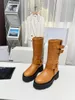 شهيرة النساء الطويلات Montezu Tall Boot Italy Trendy Double Buckles منصات مقاومة للماء مصمم جلدي بني أسود كلاسيك فكرة الشتاء