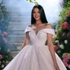 Organza Gelinlik 2023 Gelin Elbise A-Line Boncuk Nakışları Omuzdan Omuz Vestidos De Noiva Arap Dubai Özel Yapım