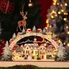 سطح المكتب عيد الميلاد الحلي الخشبية LED LED LED Luminous Xmas Village Home Decoration P0828269D